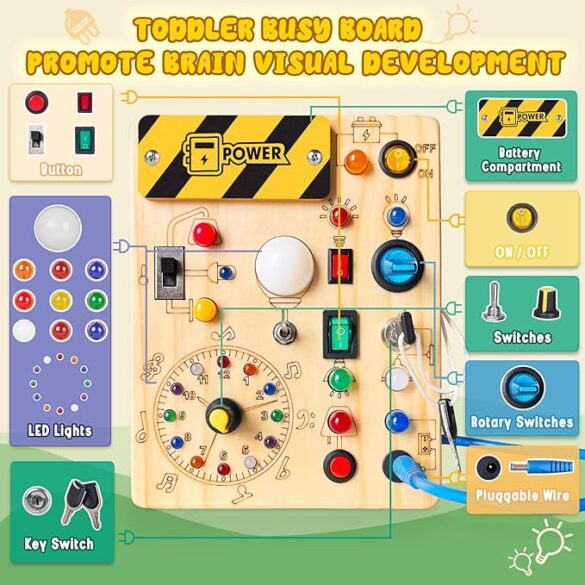 Busy Board,Montessori Toys for 1-3 Years Old, Wooden Toddler Toys